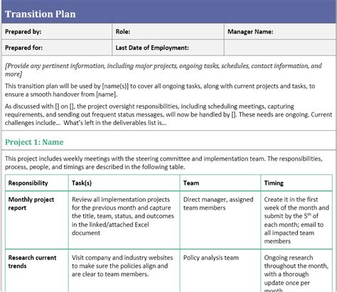 Transition Plan For Leaving Job Template