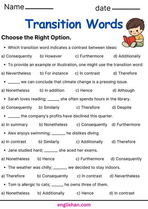 Transition Words Worksheets