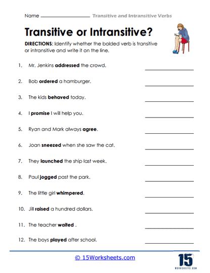 Transitive And Intransitive Worksheet