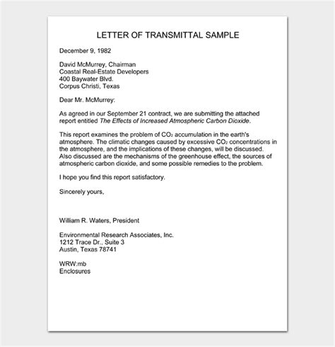 Transmittal Letters Examples