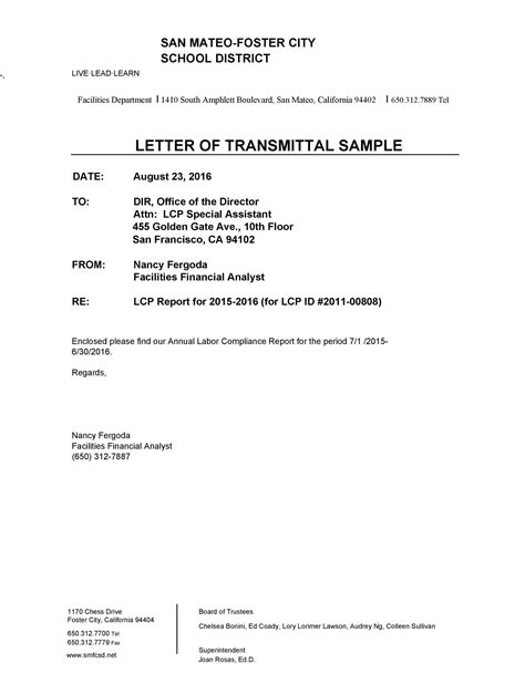Transmittal Letters Sample
