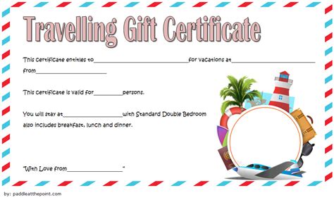 Printable Gift Certificate For Travel Holiday Travel Gift Certificate