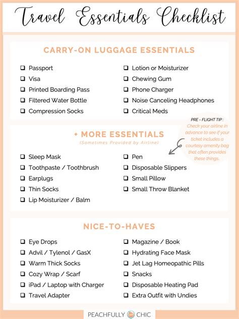 Travel Accessories checklist