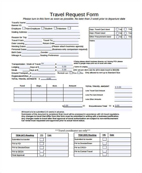 FREE 47+ Sample Travel Request Forms in PDF MS Word Excel