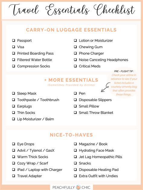 Travel Essentials packing list