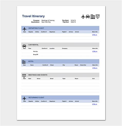 Travel Itinerary Template Doc