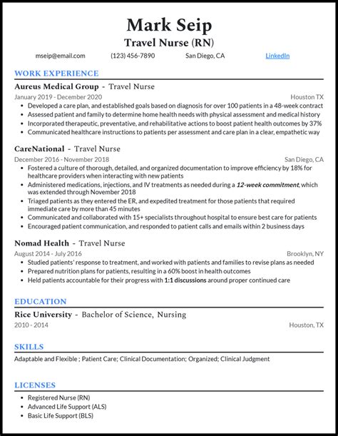 Journey to a Perfect Travel Nurse Resume: A Comprehensive Sample to Showcase Your Skills and Experience