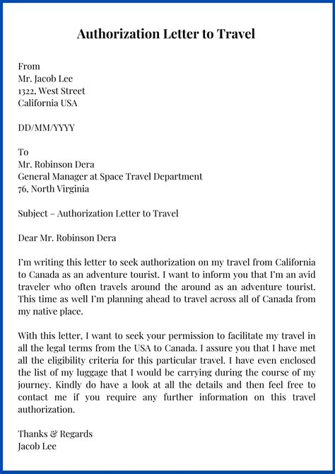Travel Permission Letter Template