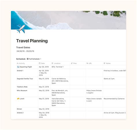 Travel Planning Notion Template