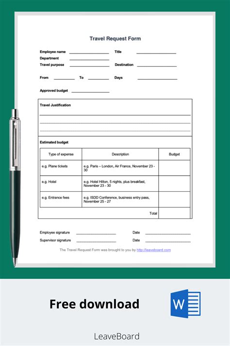 Travel Request Form Template Excel