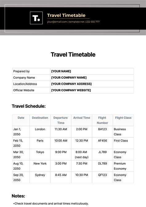 Travel timetable