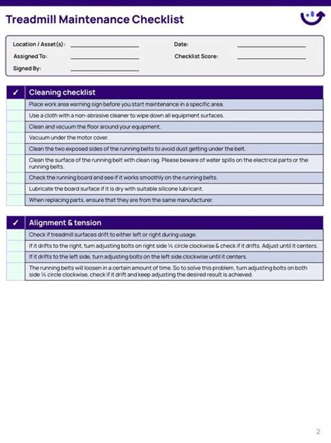 Treadmill Maintenance Checklist