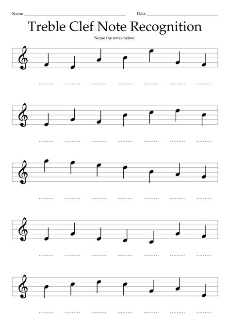 Treble Clef Notes Worksheet Beginning Note Recognition Worksheet for