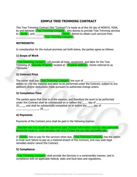 Tree Trimming Contract Template