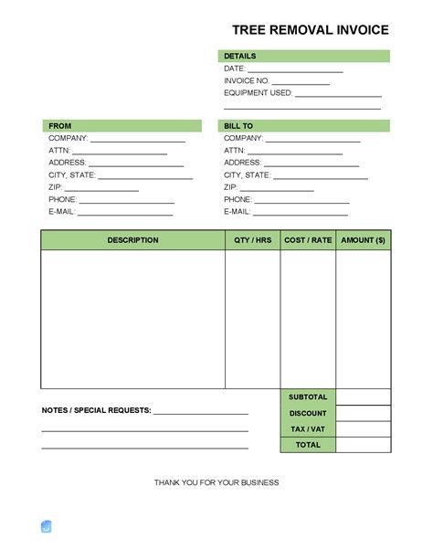 Tree Removal Receipt Template