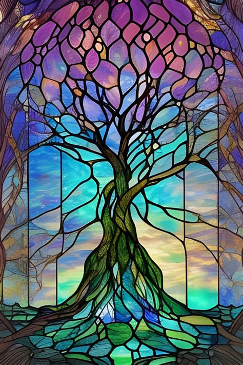 Stained Glass Bonsai Tree in the moonlight