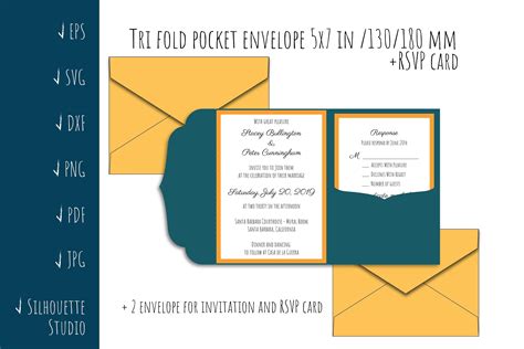 Download Tri Fold Wedding Invitation Pocket Envelope Cut Files