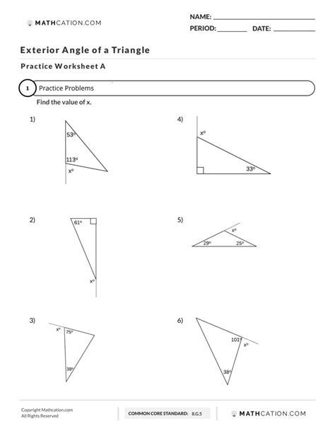 Triangle Exterior Angle Worksheet