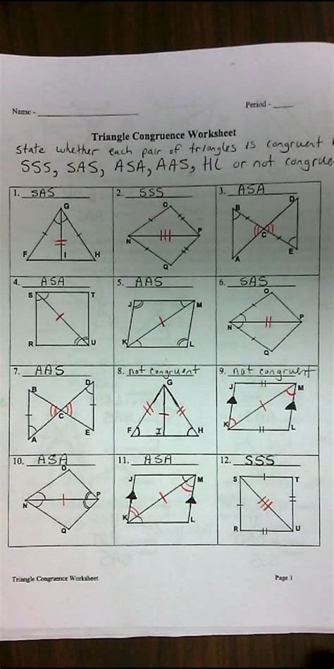 Triangle Congruence Worksheet 1 Answer Key