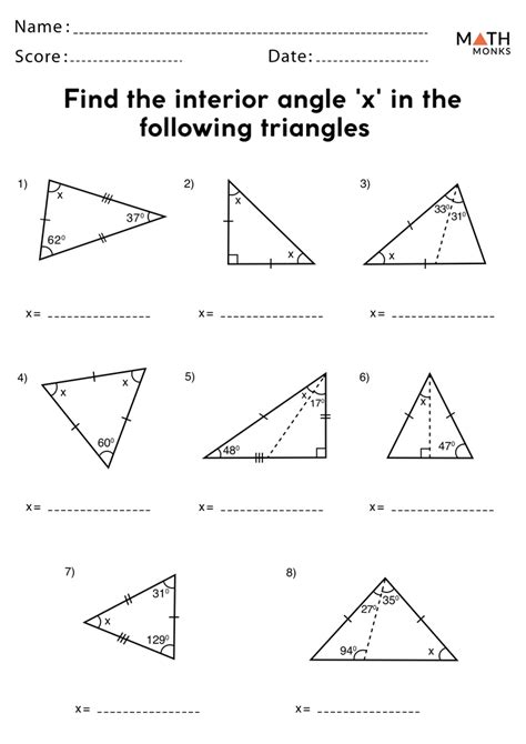 Triangle Interior Angle Worksheet
