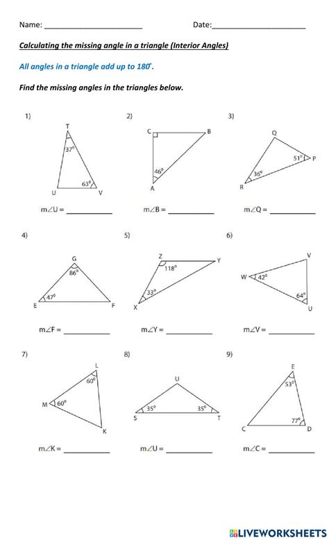 Triangle Missing Angle Worksheet