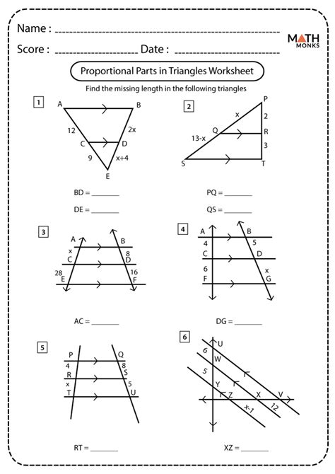 Triangle Proportionality Theorem Worksheet