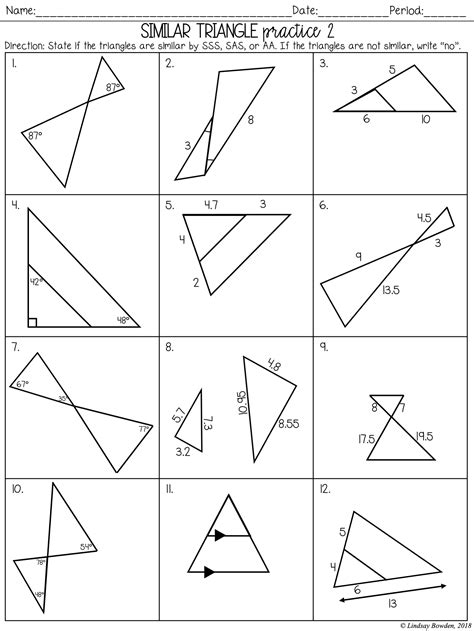 Triangle Similarity Practice Worksheet