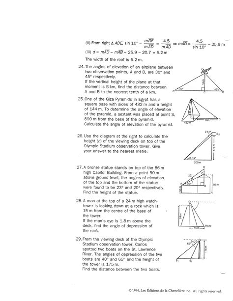 Trig Word Problems Worksheet With Answers