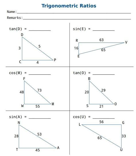 Trigonometry Introduction Worksheet