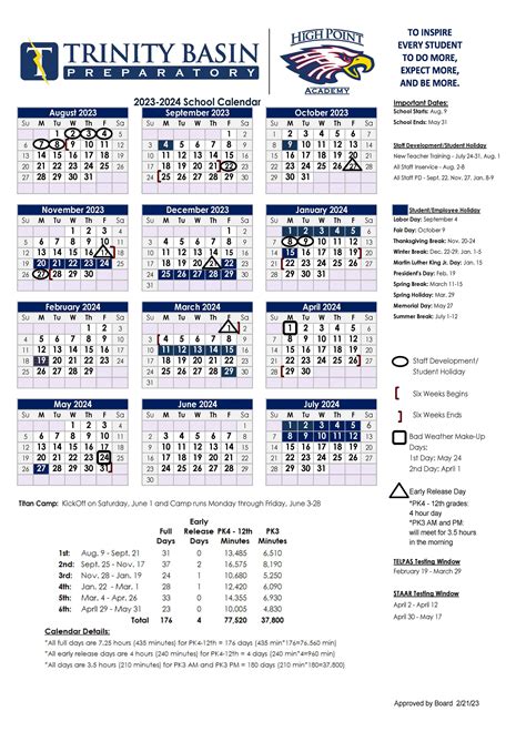 Trinity Basin Calendar