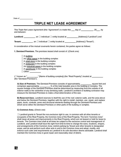 Triple Net Lease Agreement Template
