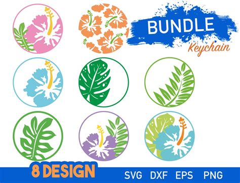 Download Tropical Round Keychain Patterns SVG Cameo