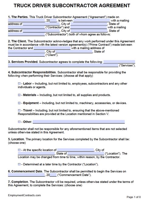 Truck Driver Subcontractor Agreement Template