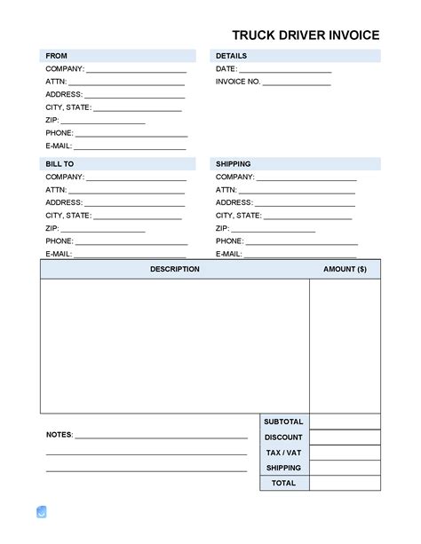 Truck Driver Invoice Template