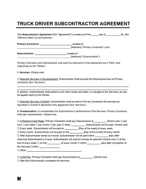 Truck Driver Subcontractor Agreement Template