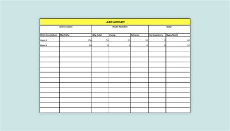 Truck Load Sheet Template