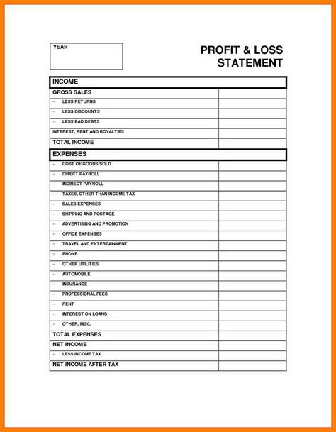 Trucking Profit And Loss Statement Template