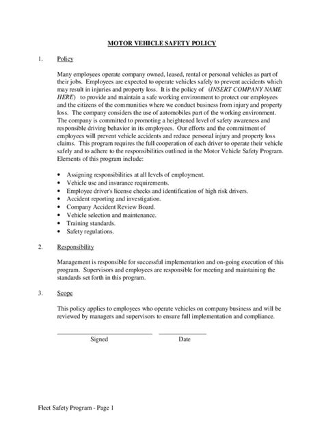 Trucking Company Safety Policy Template