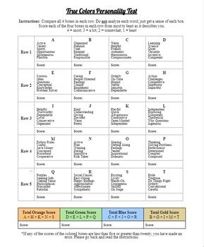 True Colors Personality Test Free