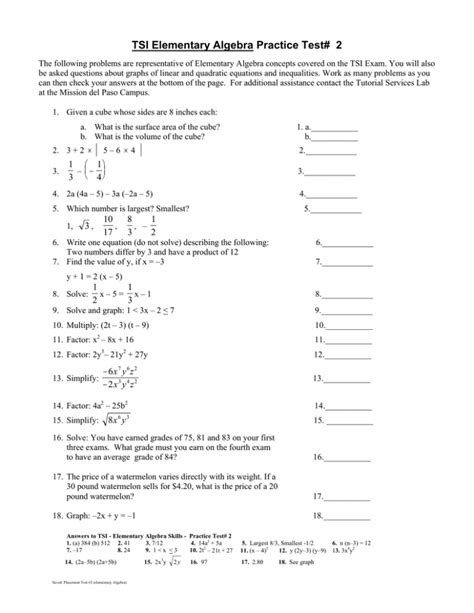 Tsi Math Practice Worksheets