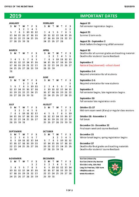 Ttu Calendar 2019