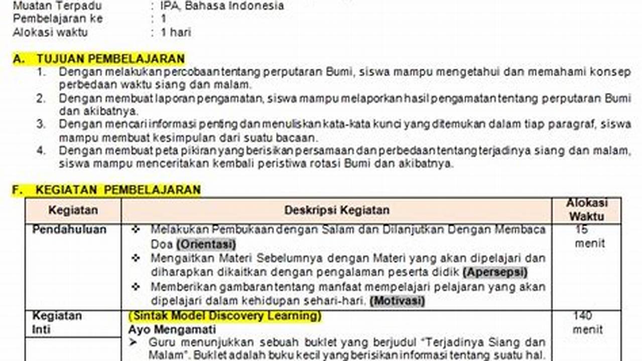 Tujuan Pembelajaran Dalam RPP Merdeka Belajar Kelas 2 Semester 1, Modul