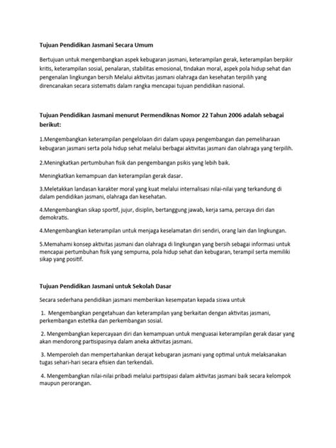 Tujuan Pendidikan Jasmani Pusingan 5