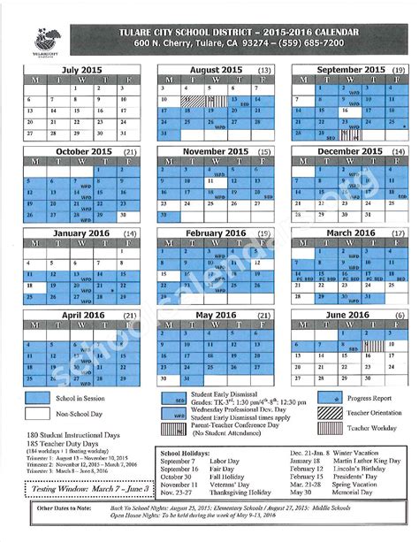 Tulare Union Calendar