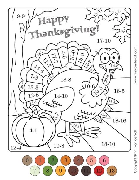Turkey Color By Number Worksheet
