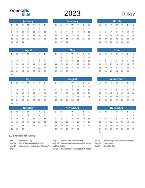 Printable Turkey Calendar 2021 with Holidays [Public Holidays]