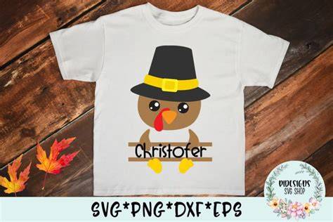 Turkey Pilgrim Boy Split Name Monogram SVG Cut File
