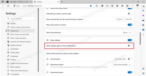Turn ON or OFF Notifications from Apps in Sidebar