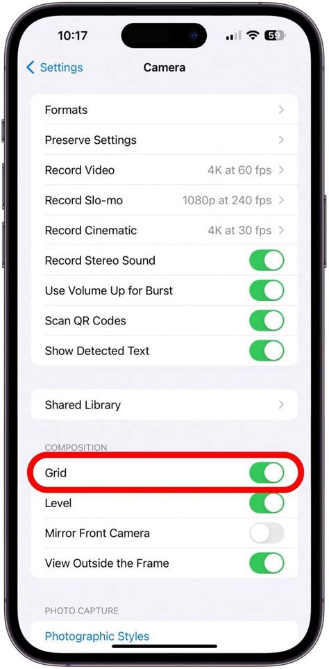 Turn On Camera Grid on iPhone