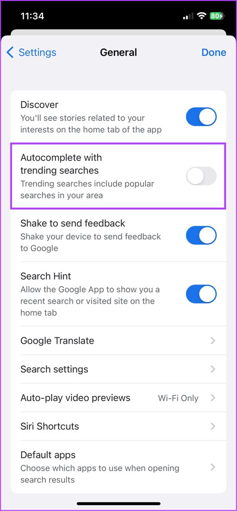 Turn off Trending Searches in Google App for iOS